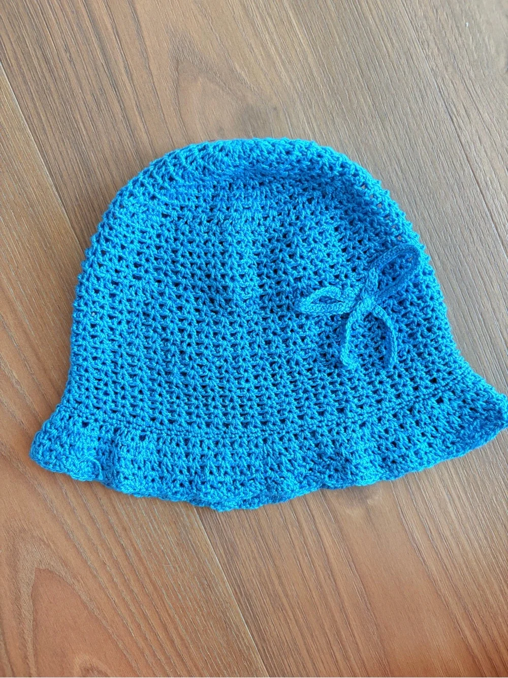 Toddler Crochet Bucket Hat with Decorative Bow - Bright Blue
